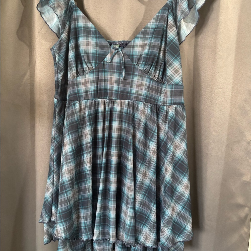 Blue Plaid Ruffle Dress